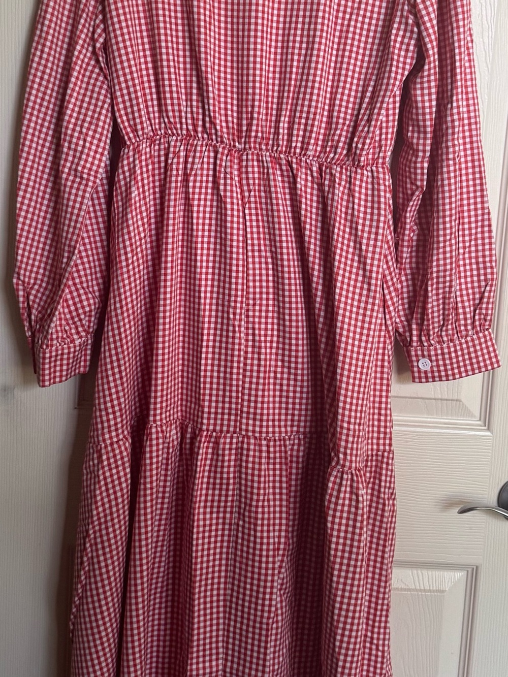 NWT Red Gingham Tiered Maxi Dress, Size XL, Fall Dresses - Picture 5 of 7